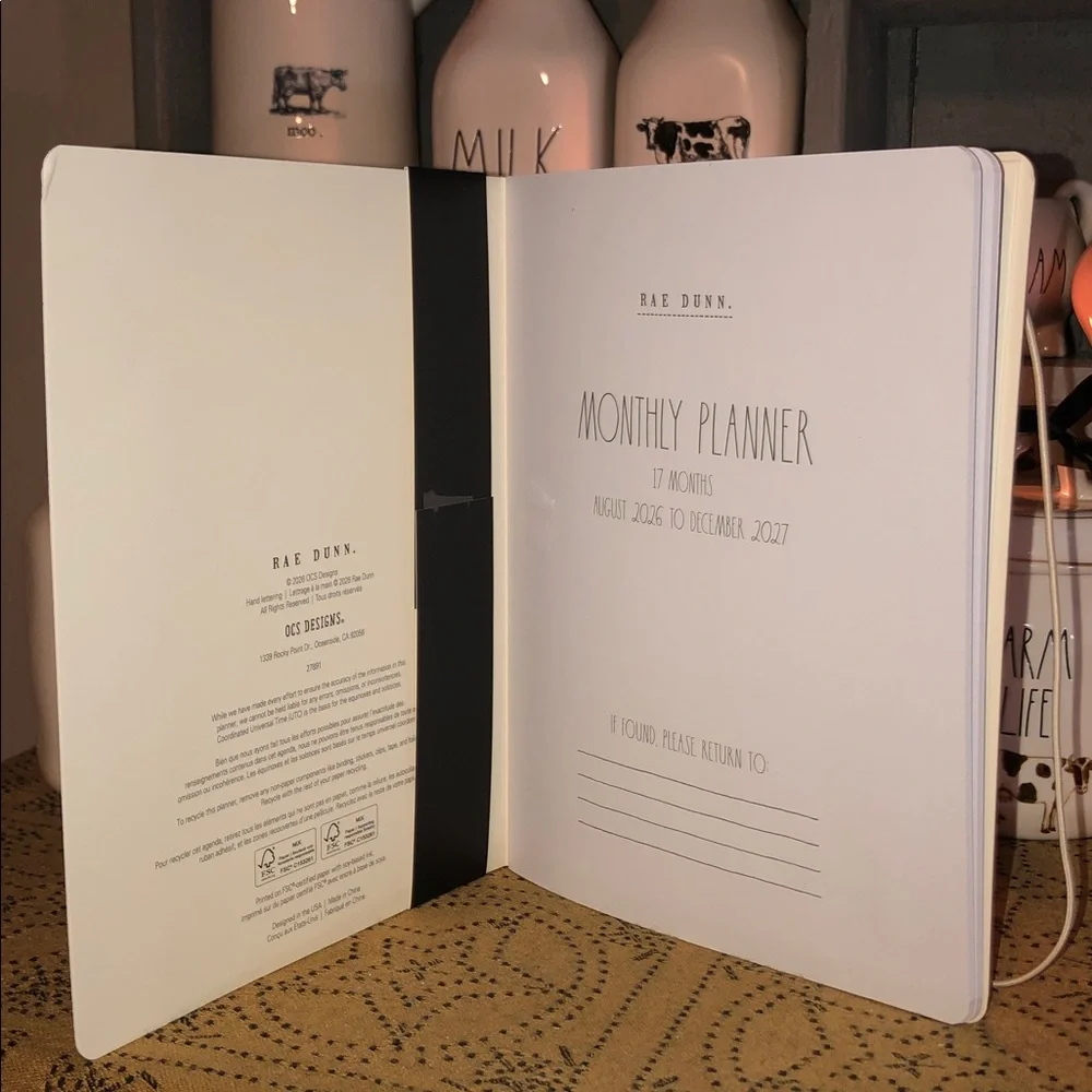 Rae Dunn PLANNER 2027. 17 Month Planner with Pink Bow and Flowers Design
